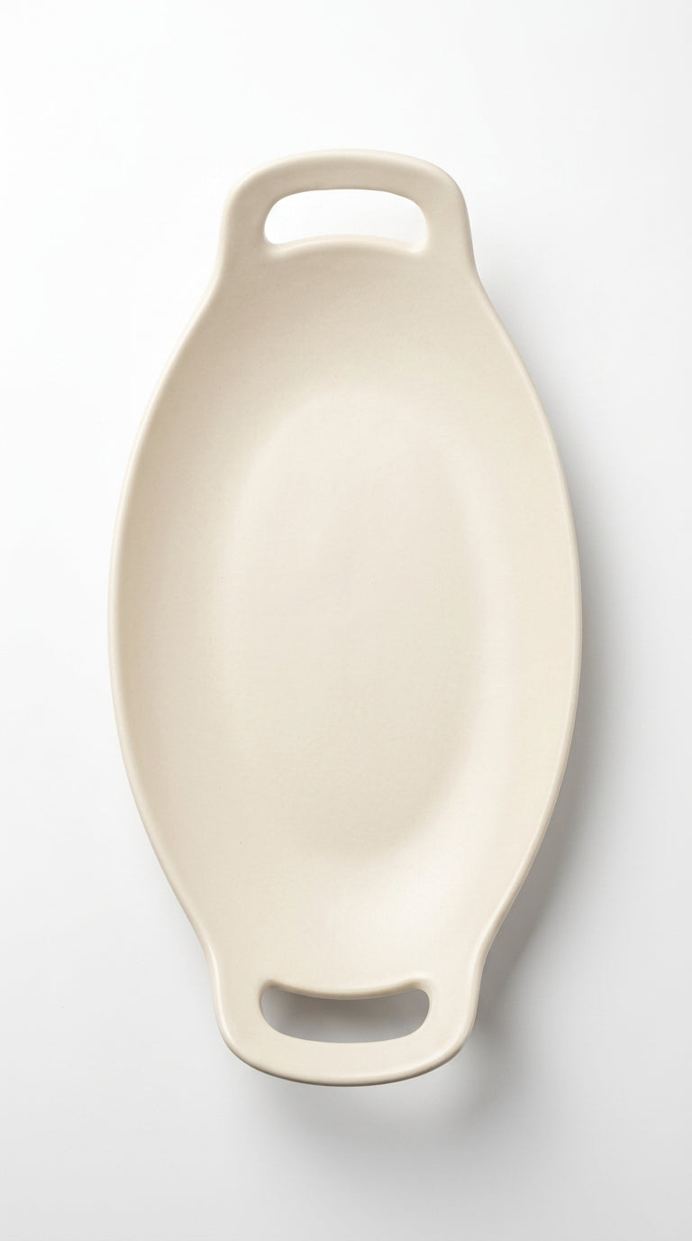 Studio Coupe Large Oval Handled Platter | Matte White