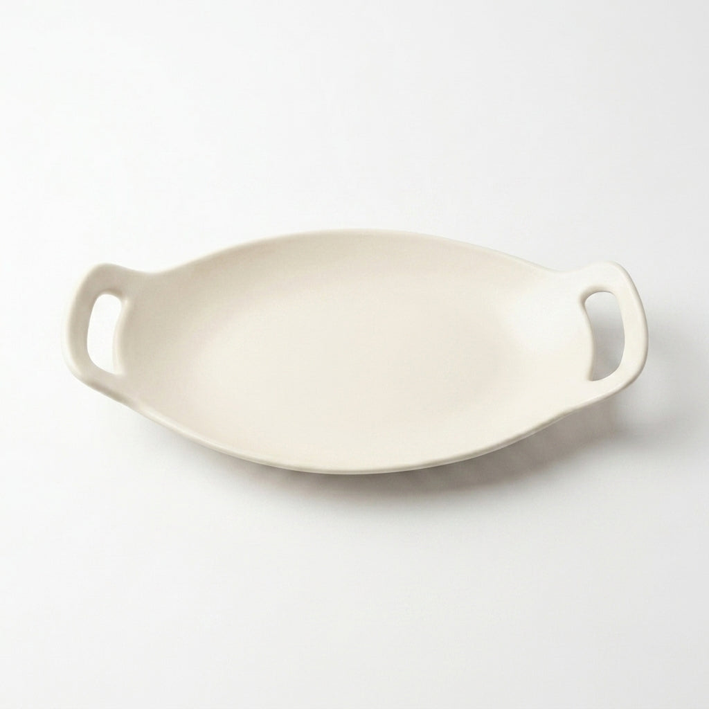 Studio Coupe Large Oval Handled Platter | Matte White
