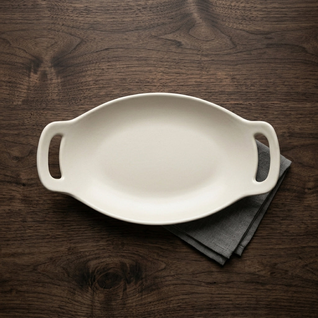 Studio Coupe Large Oval Handled Platter | Matte White