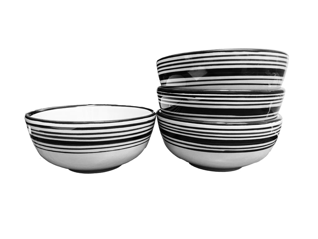 Bowl Set - Set of 4 - White & Black | Tuxedo 22 oz, 6 1/4″ diameter