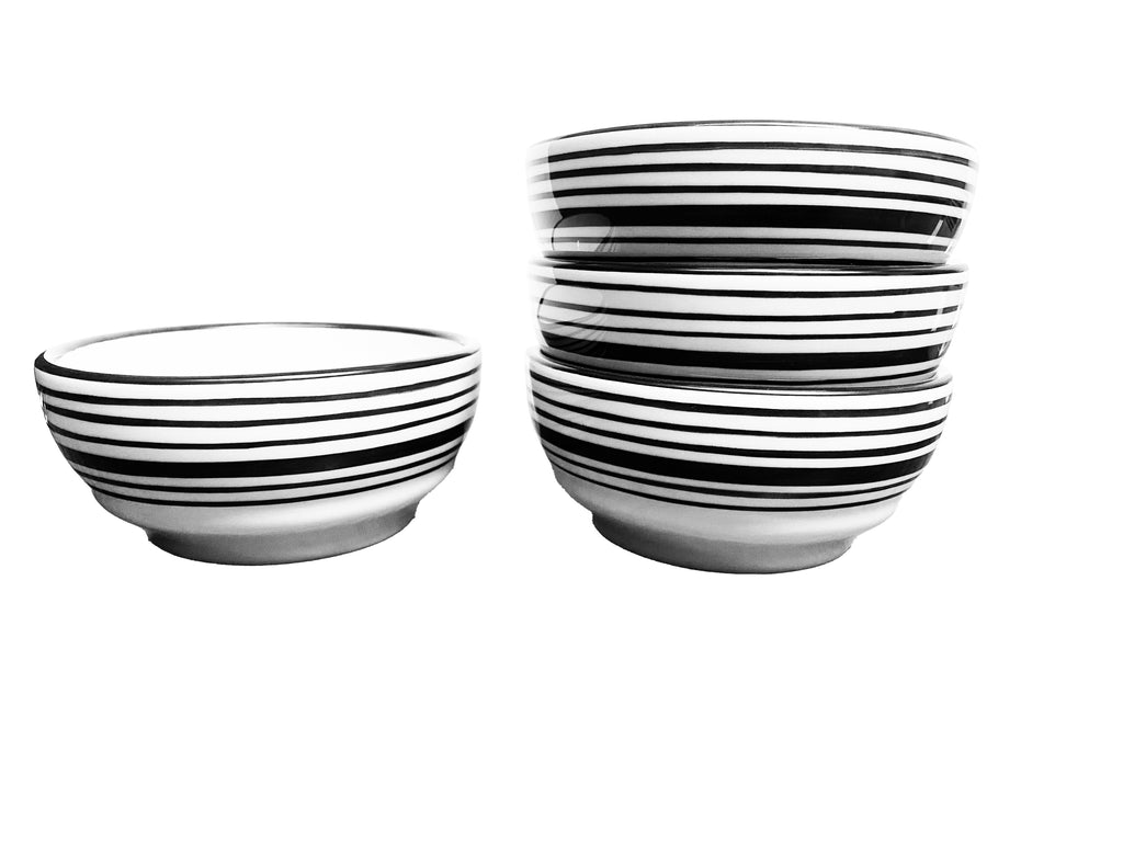 Small Bowl Set - Set of 4 - White & Black | Tuxedo 11 oz, 4 1/2
