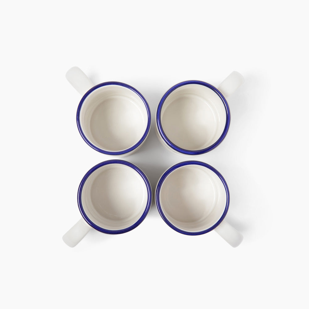 Mug Set - Set of 4 - White & Blue & Green | Bella Flora