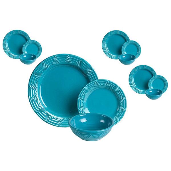 Dinnerware Set - 12 piece -Turquoise | Aztec Pattern