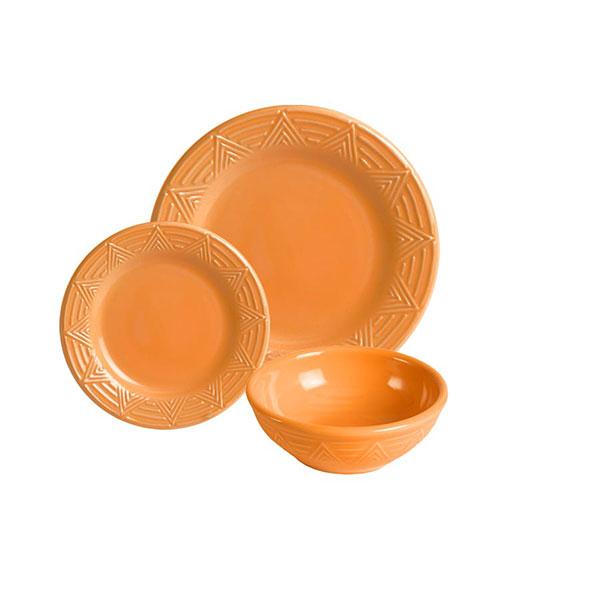 Dinnerware Set - 3 piece -Orange | Aztec Pattern