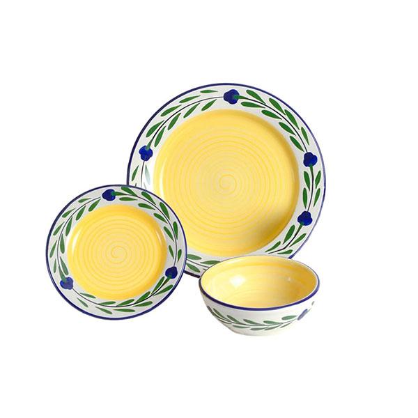 Dinnerware set 3 piece white yellow blue green bella flora