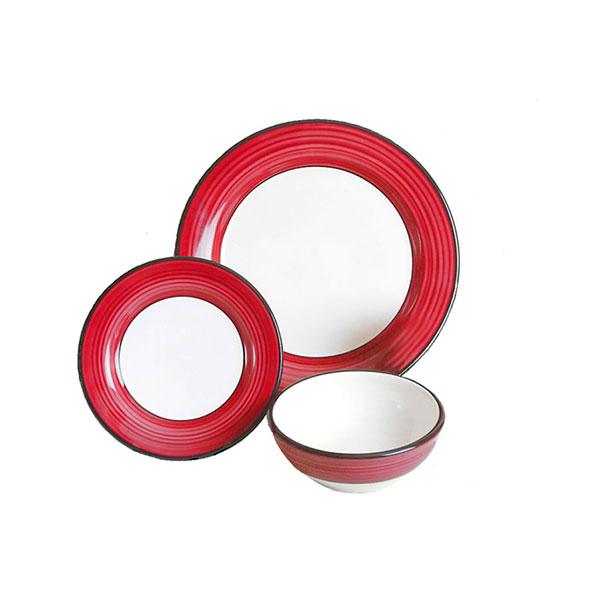 Dinnerware Set - 3 piece -White & Red | Spree Pattern