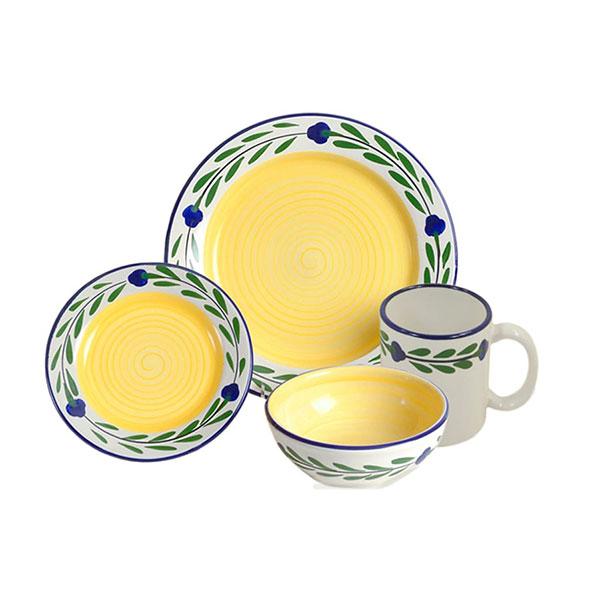 Dinnerware set 4 piece white yellow blue green bella flora