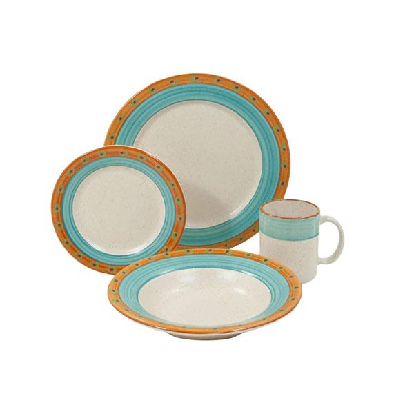 Dinnerware set 4 piece turquoise burnt orange sedona