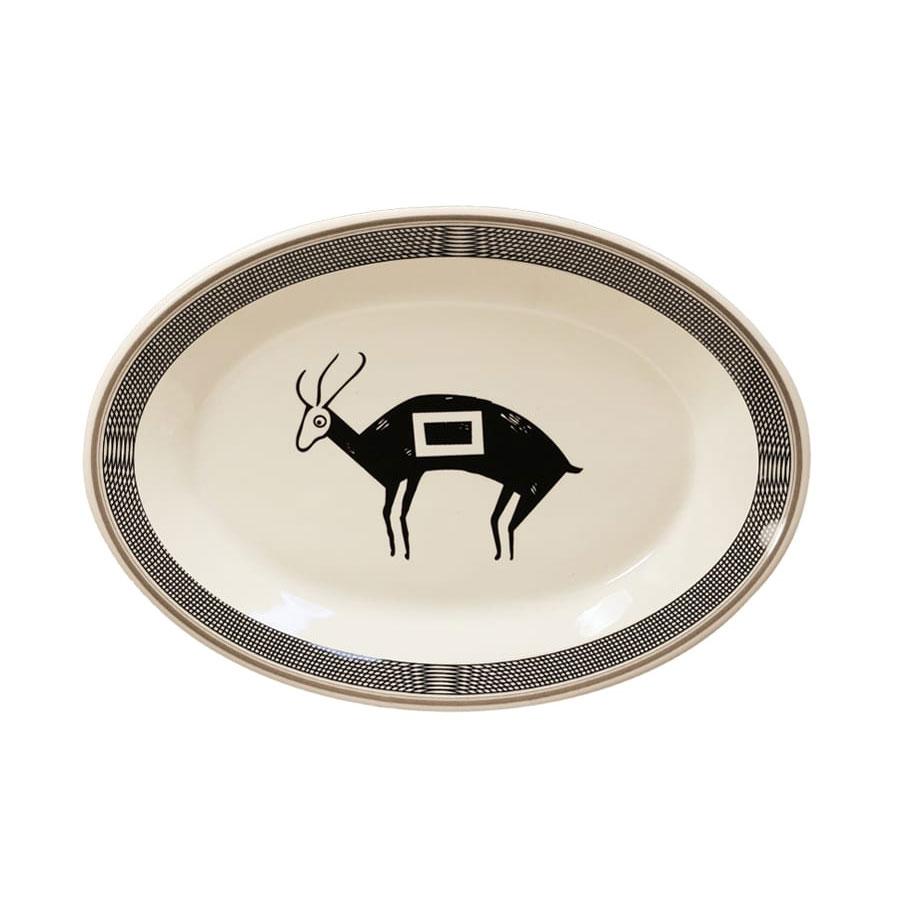 Oval serving platter mimbreno deer white black mimbreno