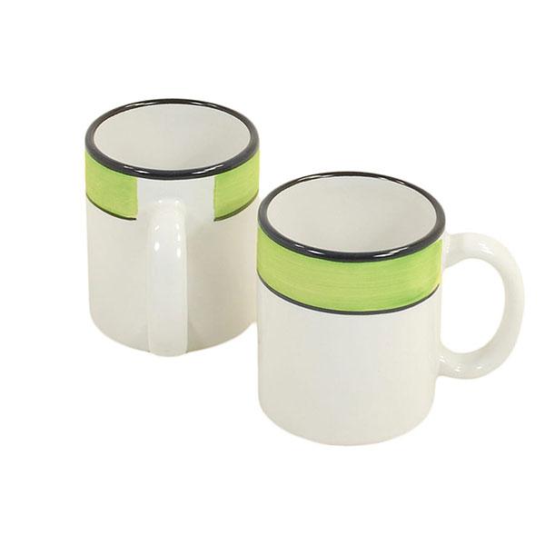 Mug set set of 4 white green spree pattern