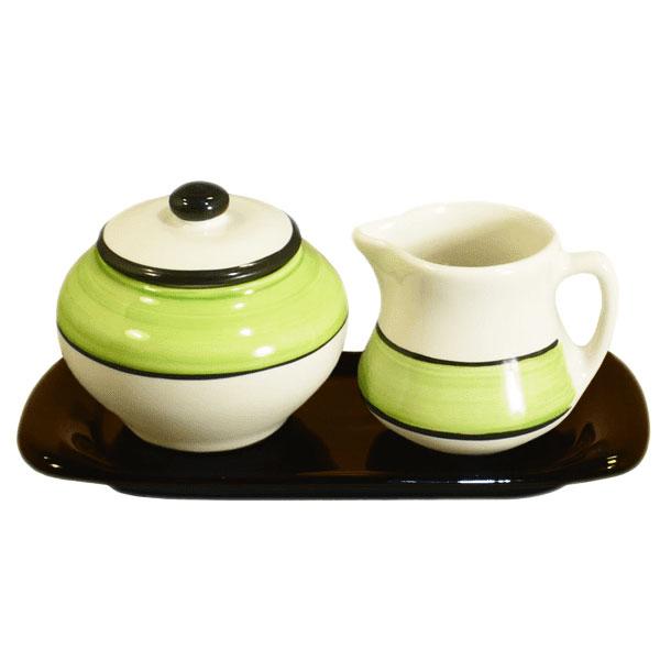 Sugar and Creamer Set - White and Lime Green | Spree Pattern