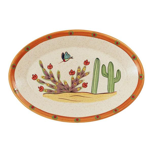 Oval Serving Platter - Cactus with Six Red Blossoms | Sonoran Desert