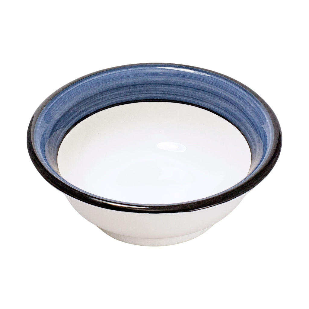 Footed serving bowl white blue spree pattern