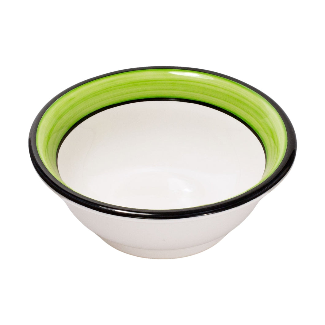 Footed serving bowl white green spree pattern