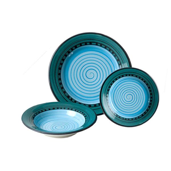Dinnerware Set - 3 piece - Blue & Green | Carousel Pattern - HF Coors ceramic, made in Tucson, Arizona
