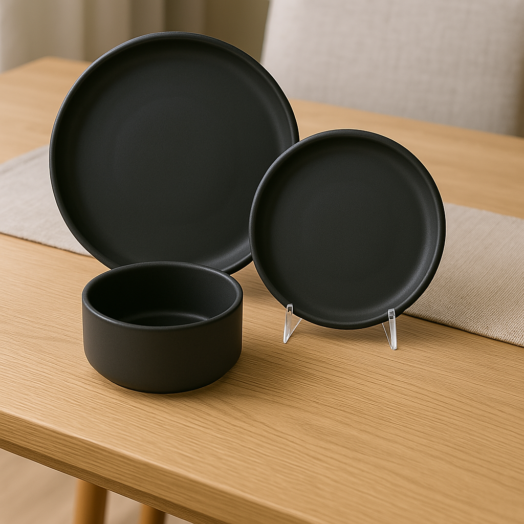 American Modern Dinnerware Set - 12 piece - Matte Black