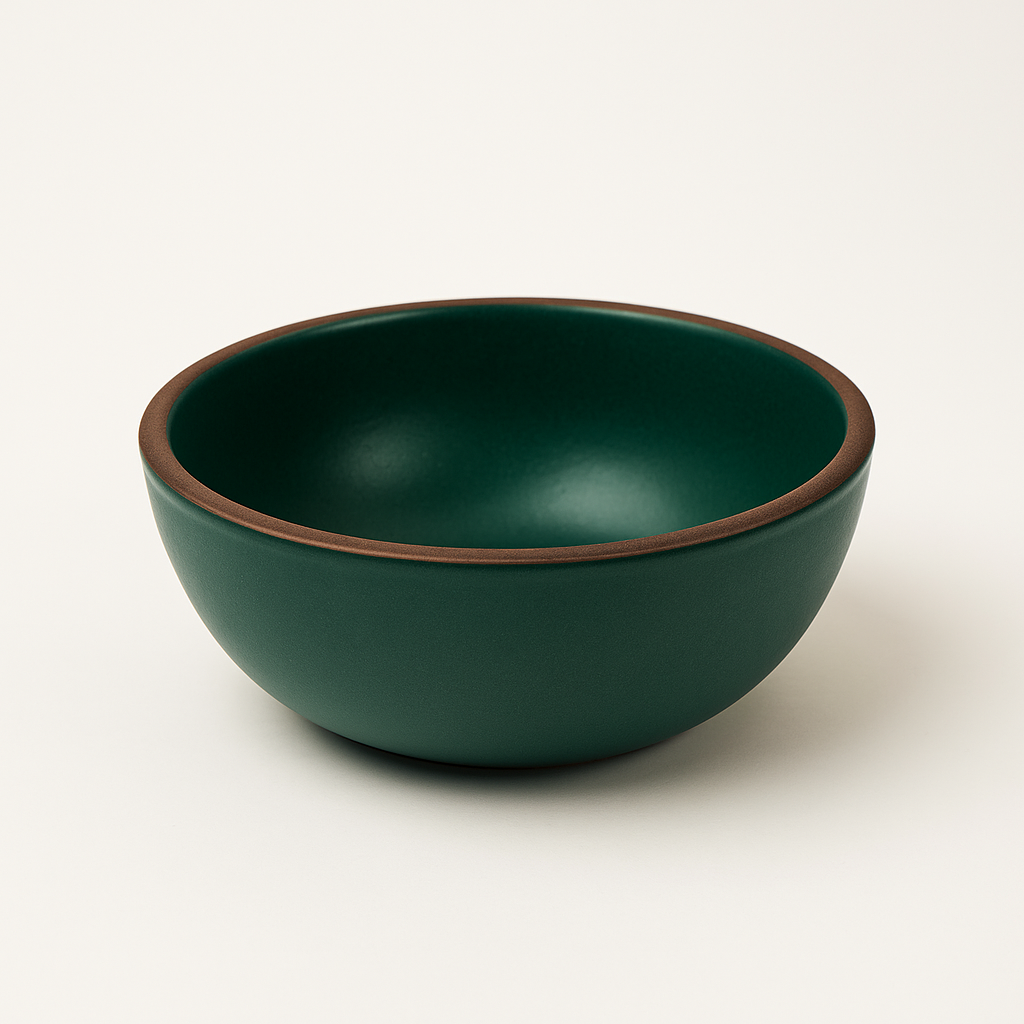 Green ceramic bowl on a white background