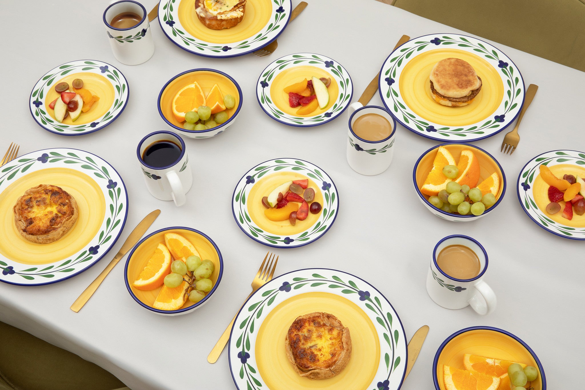 HF Coors Bella Flora Hand Painted Dinnerware in a breakfast setting, made in the USA. Lead-free