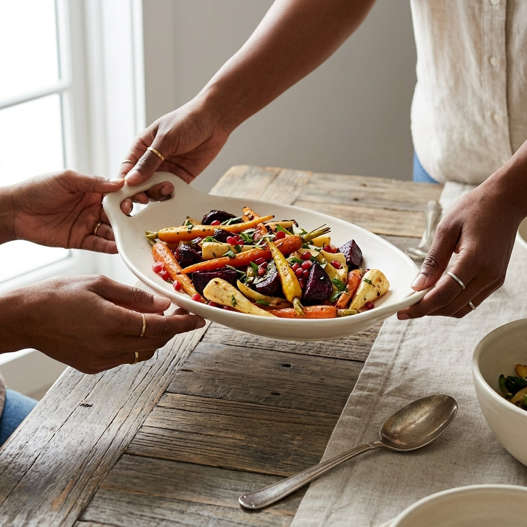 Studio Coupe Large Oval Handled Platter | Matte White