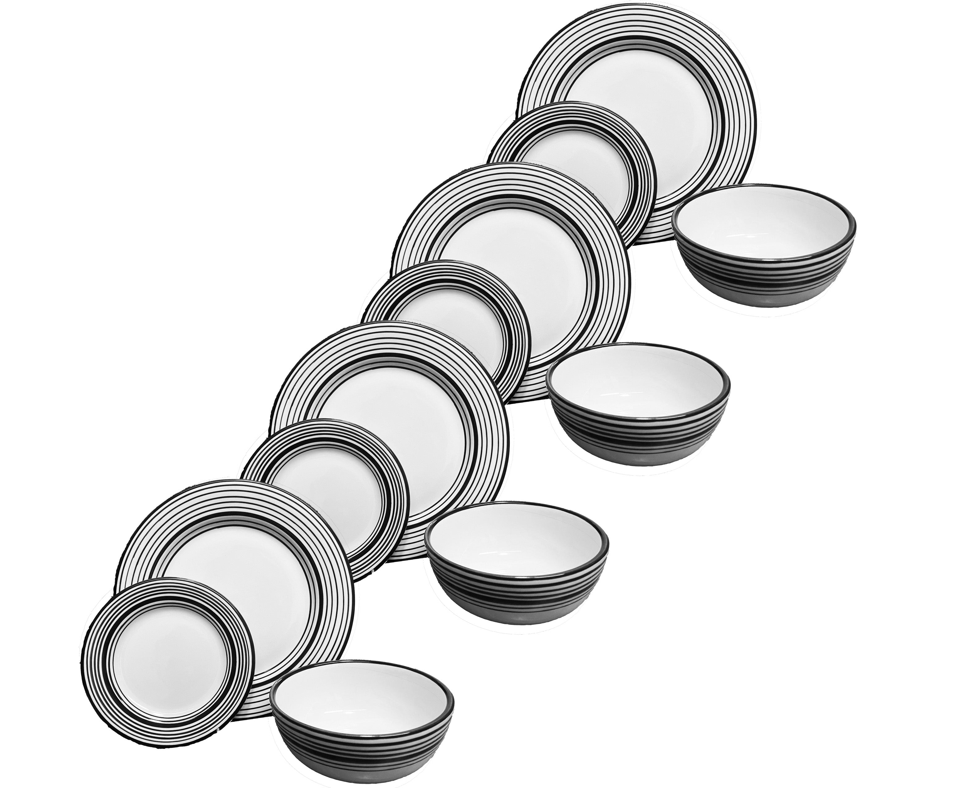Dinnerware Set - 12 piece - White & Black | Tuxedo