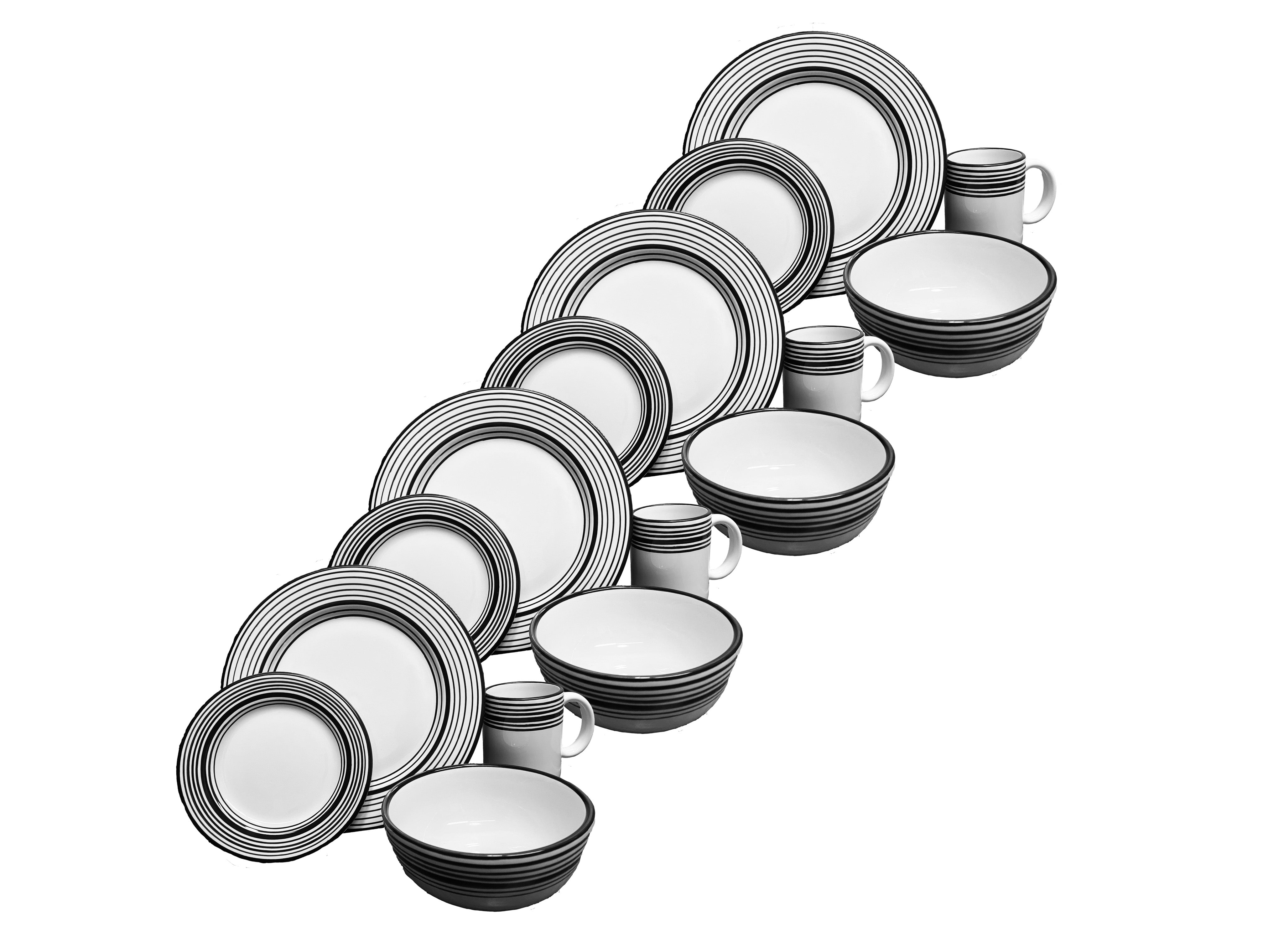 Dinnerware Set - 16 piece - White & Black | Tuxedo