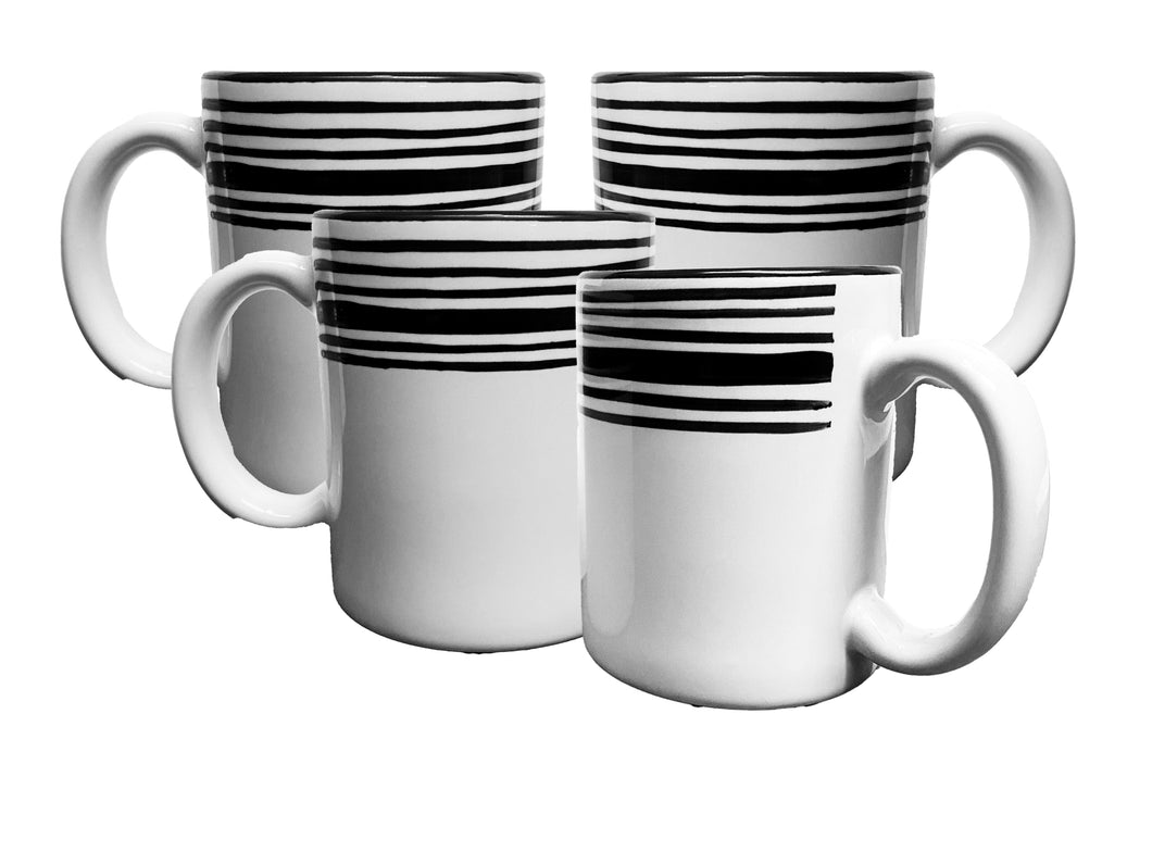 Mug Set - Set of 4 - White & Black | Tuxedo 11 oz