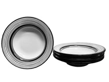 Load image into Gallery viewer, Rimmed Soup Bowl Set - Set of 4 - White &amp; Black | Tuxedo 12 oz, 9″ diameter
