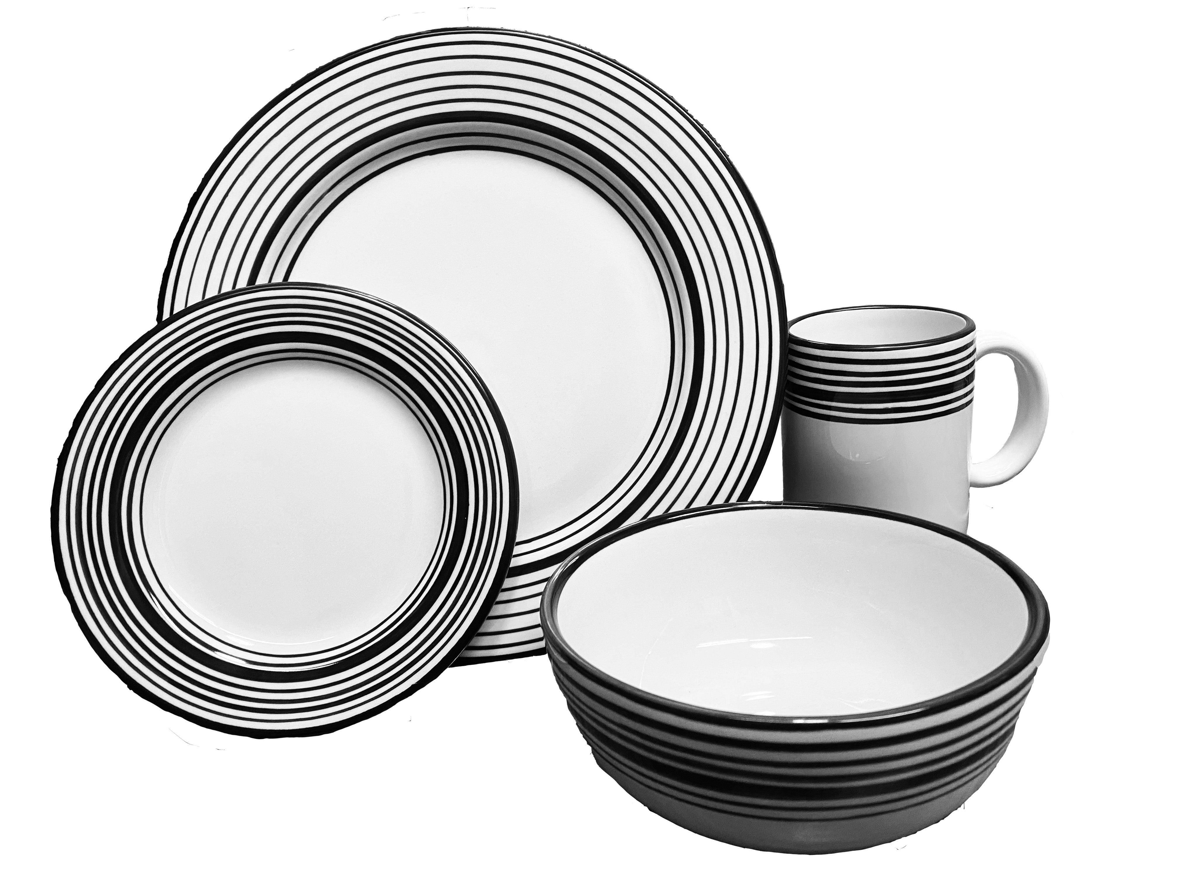 Dinnerware Set - 16 piece - White & Black | Tuxedo