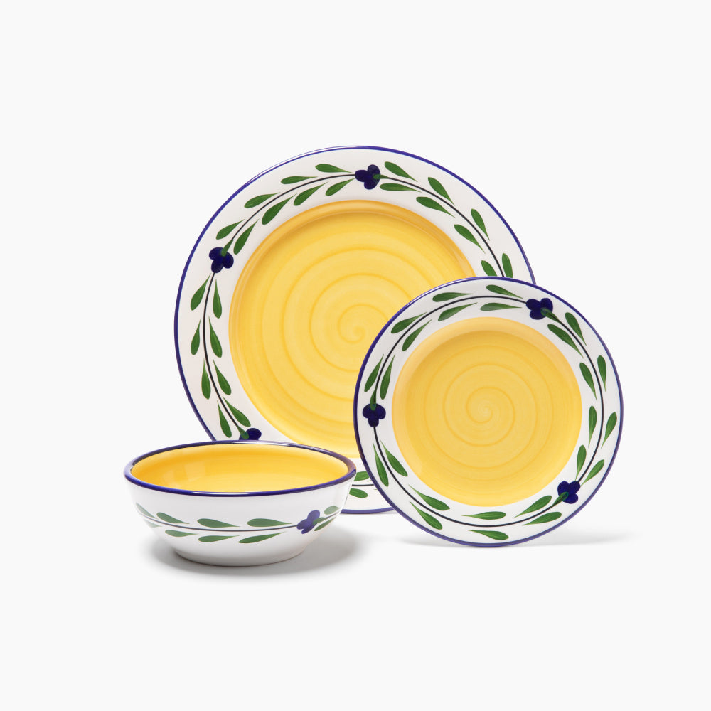 Dinnerware Set - 3 piece - White & Yellow & Blue & Green | Bella Flora