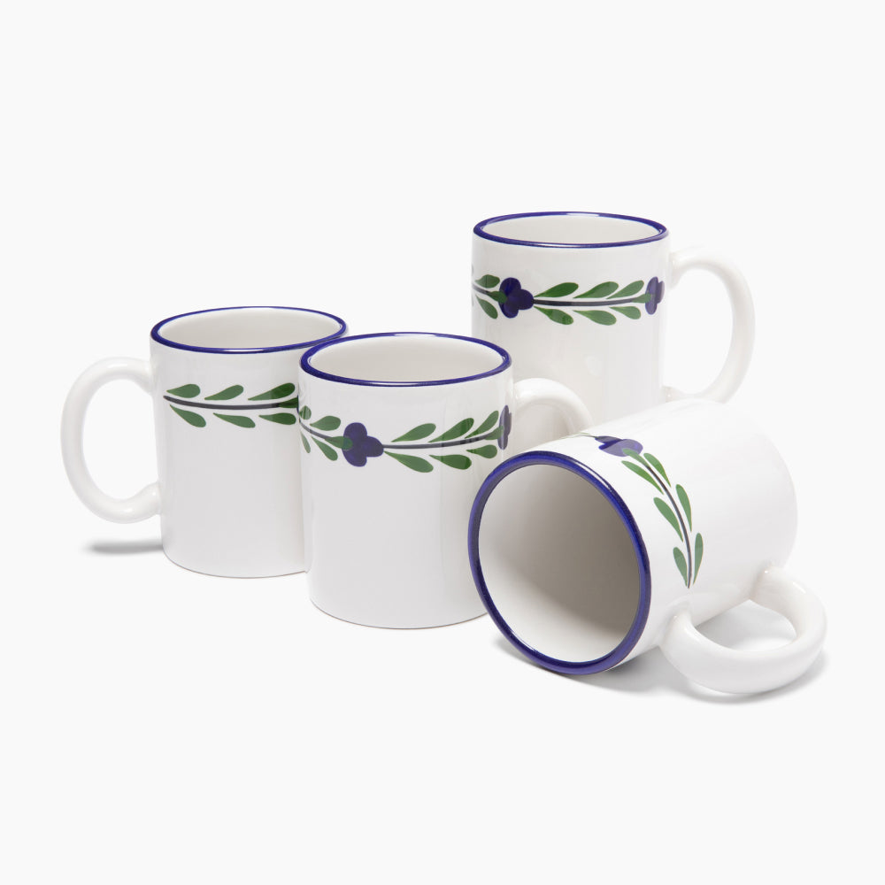 Mug Set - Set of 4 - White & Blue & Green | Bella Flora