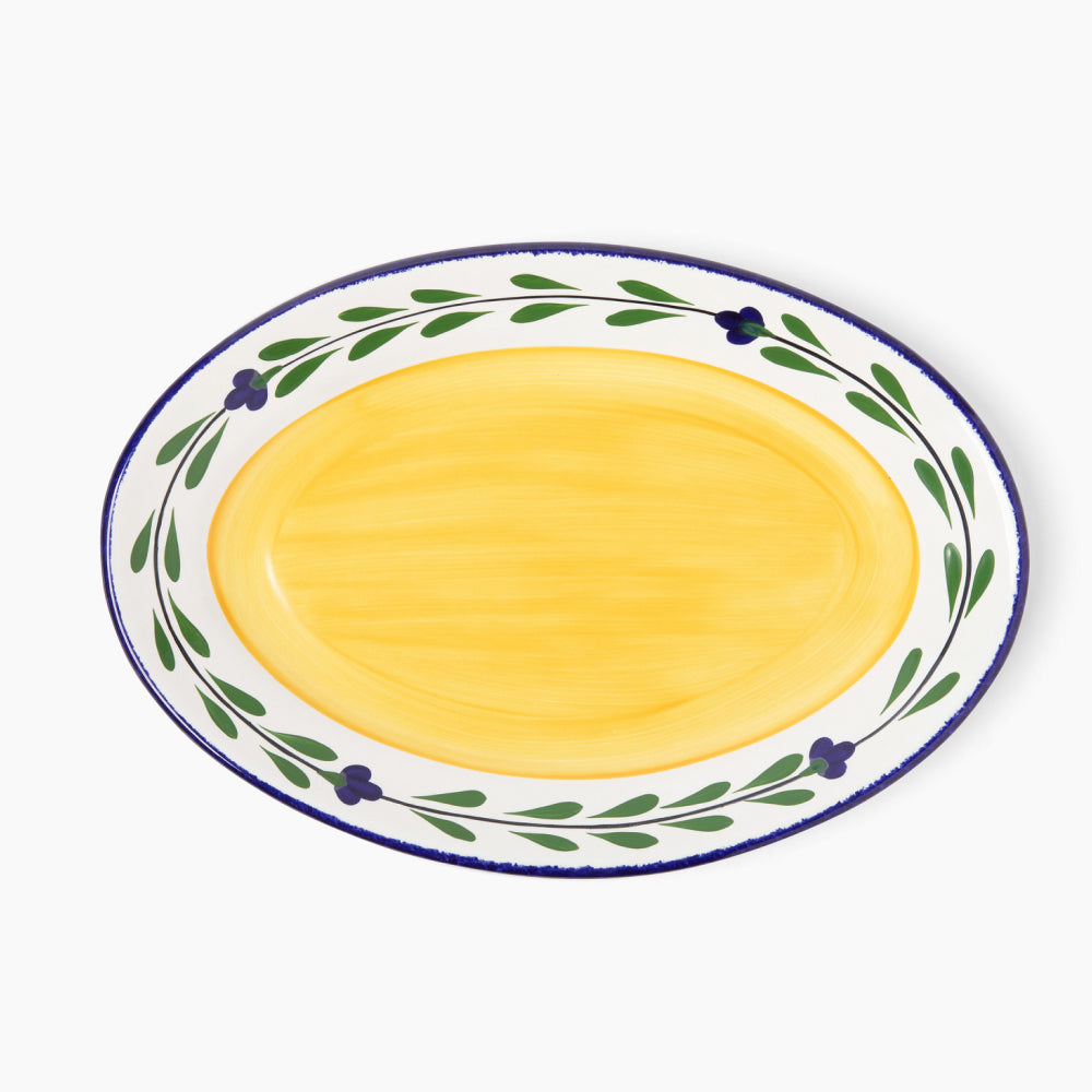 Oval Serving Platter Platter - White & Yellow & Blue & Green | Bella Flora