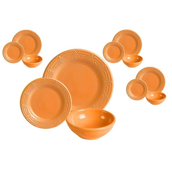 Dinnerware set 12 piece orange aztec pattern