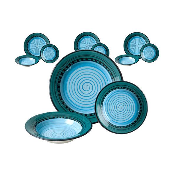 Dinnerware set 12 piece blue green carousel pattern