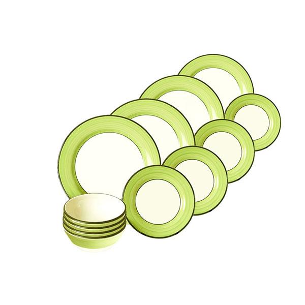 Dinnerware Set - 12 piece -White & Lime | Spree Pattern