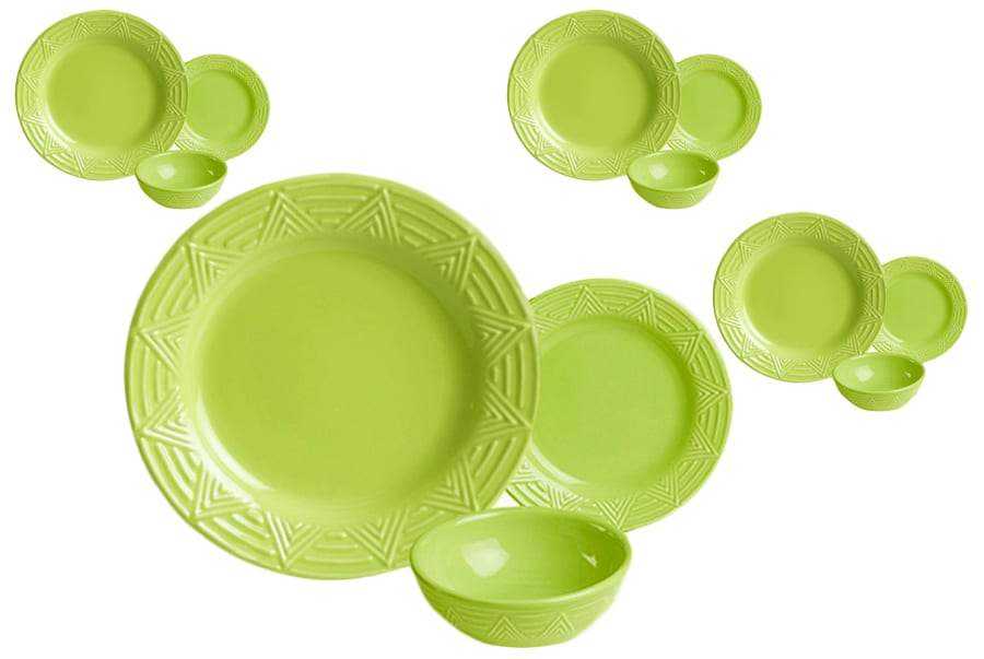 Dinnerware set 12 piece green aztec pattern