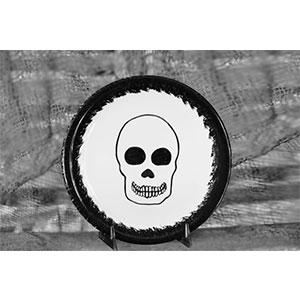 Salad plate skull with black sponged rim day of the dead