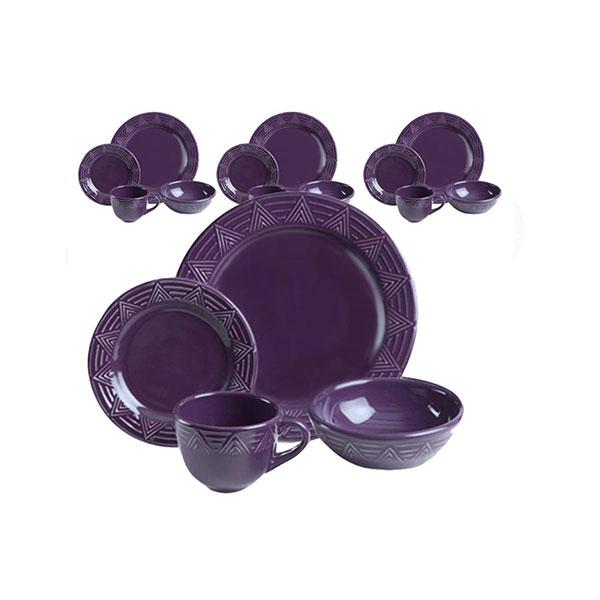 Dinnerware Set - 16 piece - Purple | Aztec Pattern