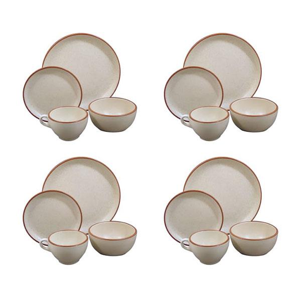 Dinnerware set 16 piece beige brown della terra