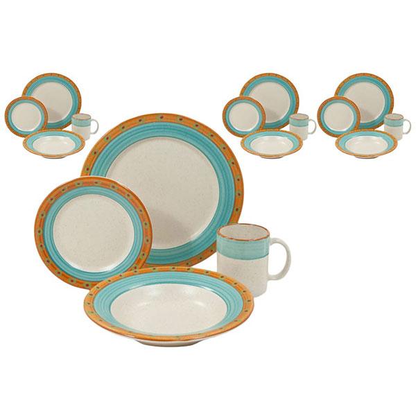 Dinnerware Set - 16 piece -Turquoise & Burnt Orange | Sedona