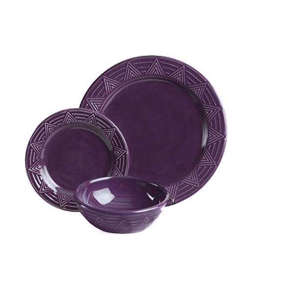Dinnerware set 3 piece purple aztec pattern