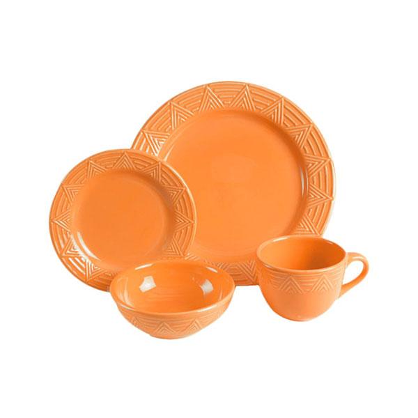 Dinnerware set 4 piece orange aztec pattern