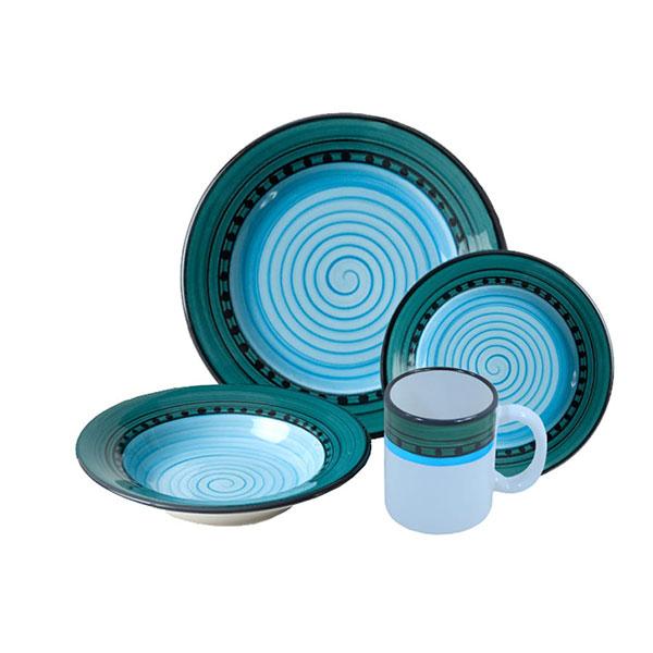 Dinnerware Set - 4 piece - Blue & Green | Carousel Pattern