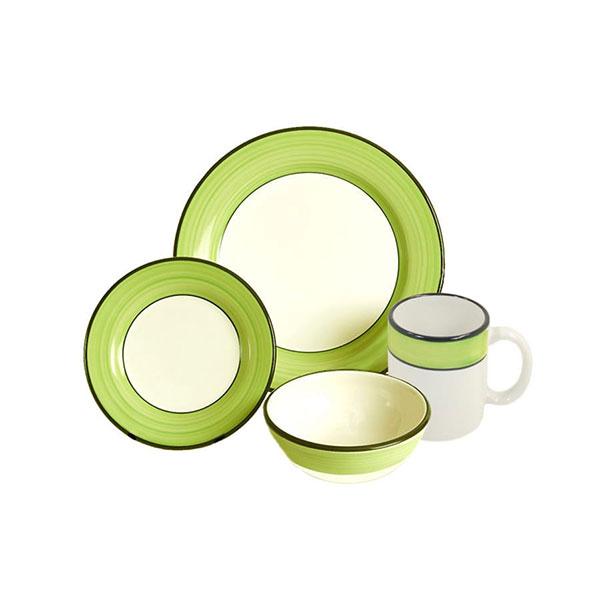 Dinnerware set 4 piece white green spree pattern