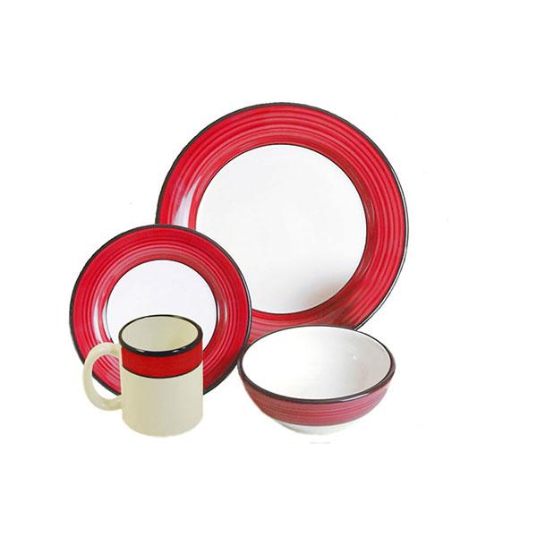 Dinnerware set 4 piece white red spree pattern