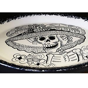 Oval serving platter katrina with black white bonnet day of the dead
