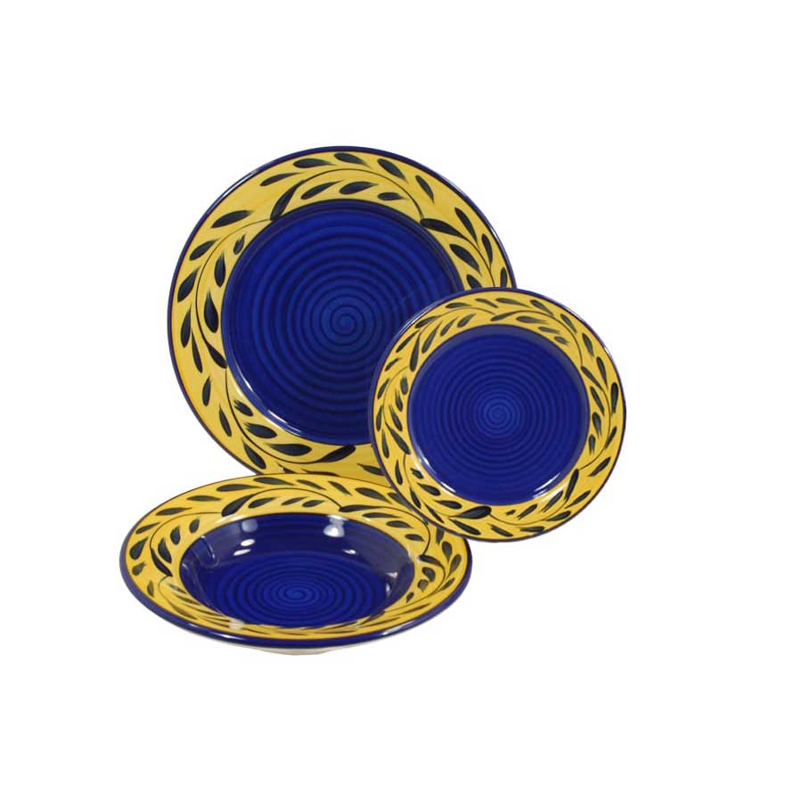 Dinnerware set 3 piece blue yellow country french