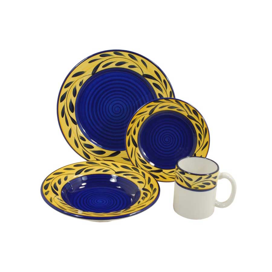4 Piece Dinnerware Set Blue Yellow | Made in USA