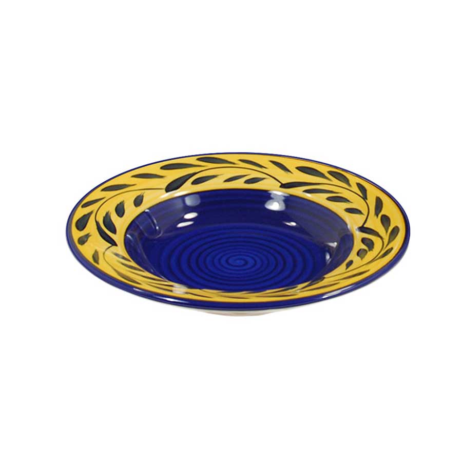 Rimmed soup bowl set set of 4 blue yellow country french