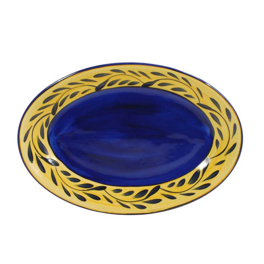 Oval serving platter blue yellow country french