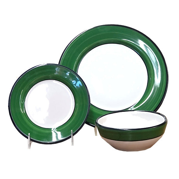 Dinnerware Set - 3 piece - White & Green | Holiday Spree Pattern